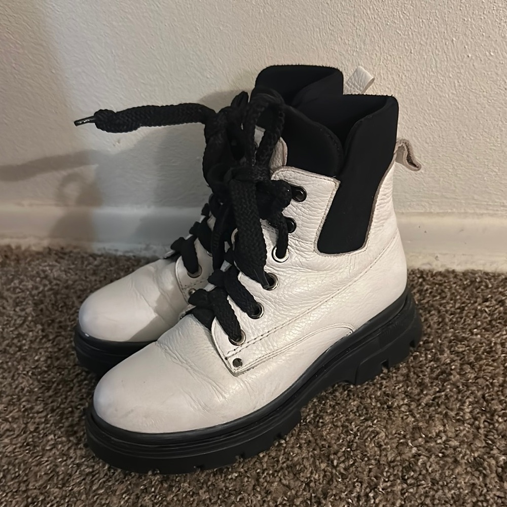 White and Black Lace-Up Boots
